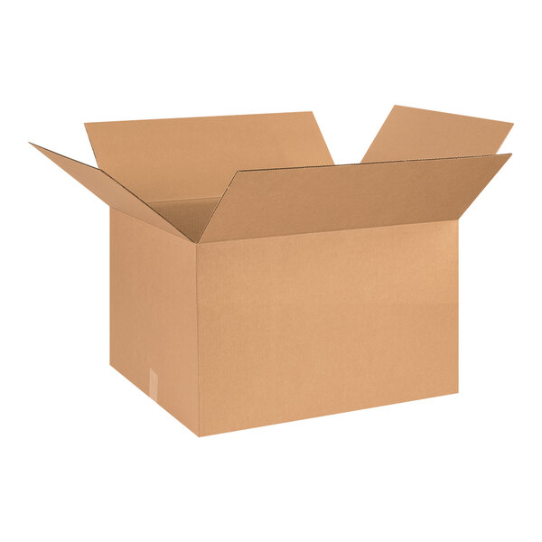 A Lavex cardboard shipping box with an open lid.