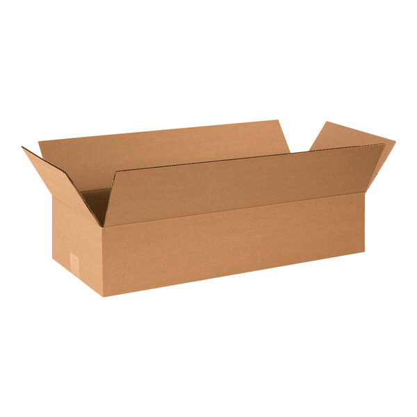 A brown kraft corrugated cardboard box with an open lid.