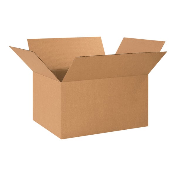 A Lavex kraft cardboard shipping box with an open lid.