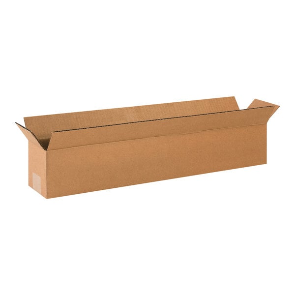 A brown cardboard box with an open lid.