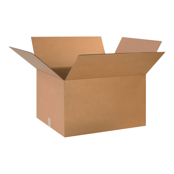 A Lavex cardboard shipping box with the lid open.