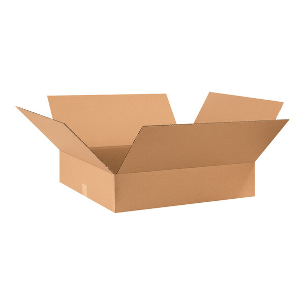 A Lavex cardboard shipping box with an open lid.