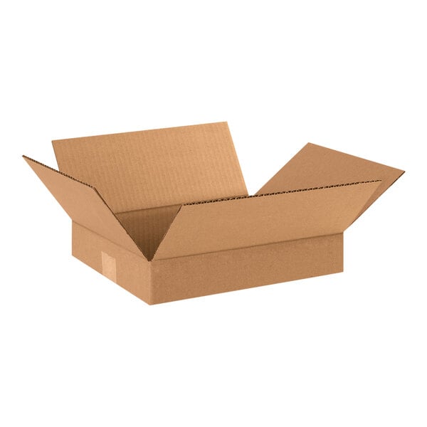 A brown cardboard Lavex shipping box with an open lid.