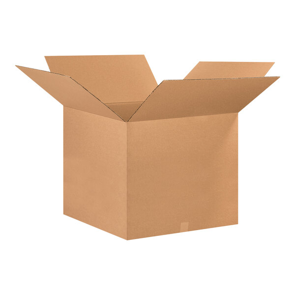 A Lavex cardboard shipping box with an open lid.