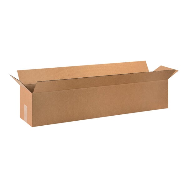 A brown Lavex corrugated shipping box with an open lid.