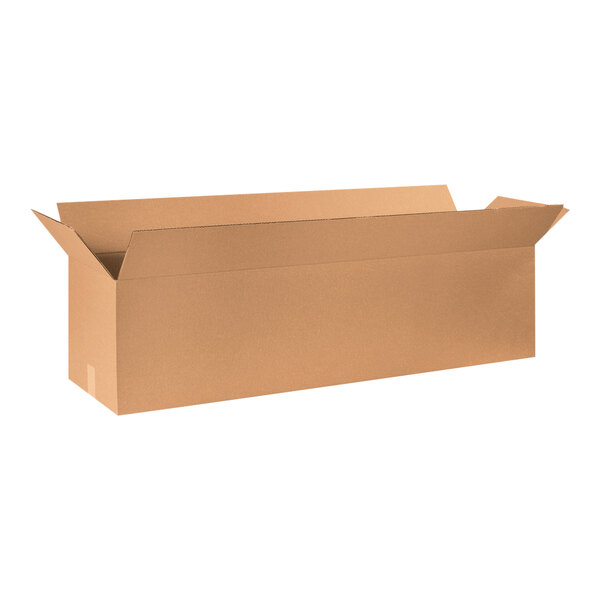 A brown Lavex corrugated shipping box with the lid open.