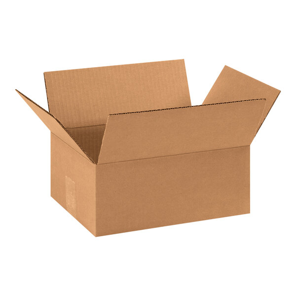 A brown Lavex cardboard shipping box with an open lid.