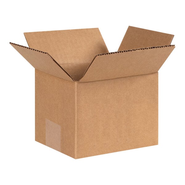 A brown Lavex cardboard shipping box with an open lid.