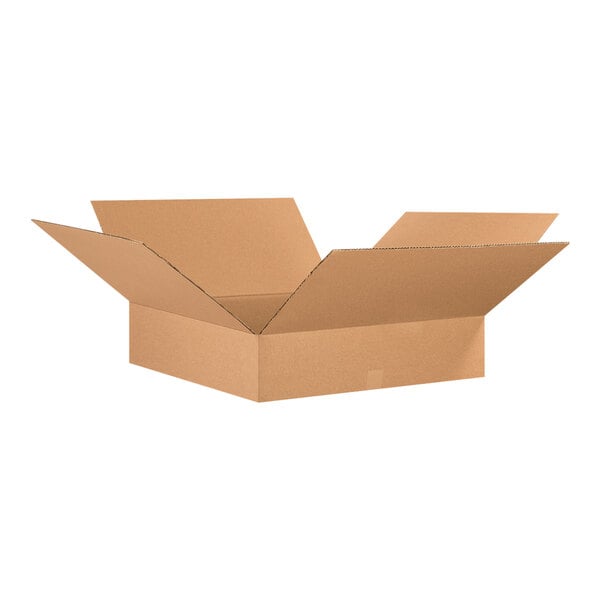 A Lavex cardboard shipping box with an open lid.