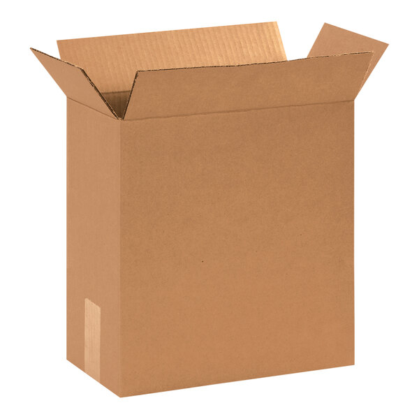 A brown Lavex cardboard shipping box with the lid open.