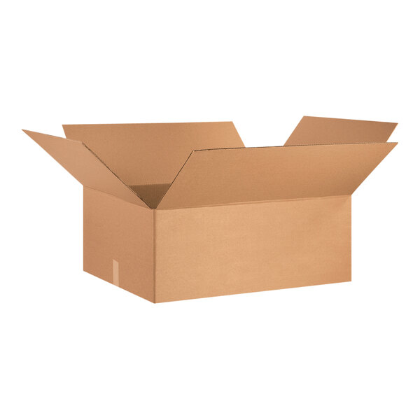 A Lavex cardboard shipping box with an open lid.