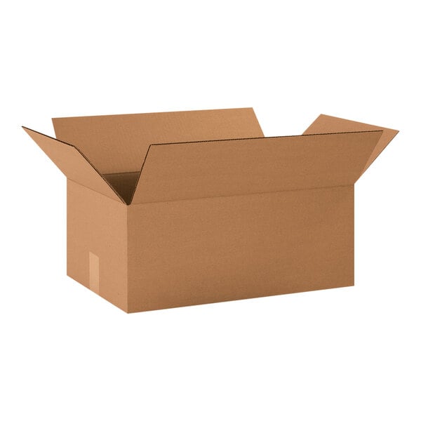 A brown cardboard box with an open lid.