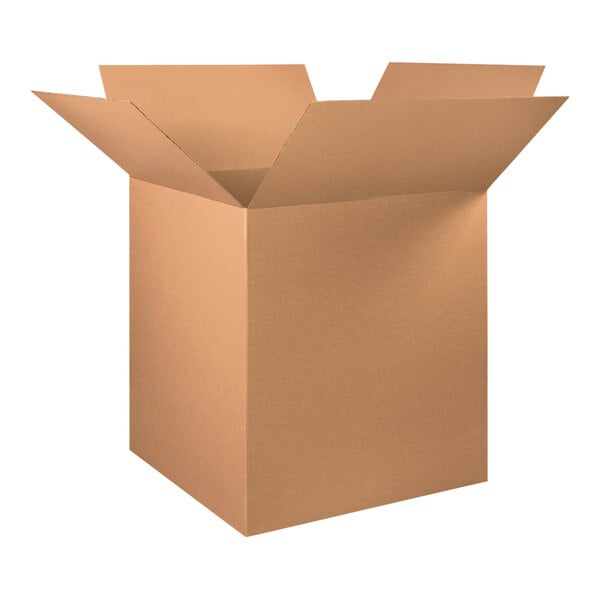 A Lavex cardboard shipping box with an open lid.