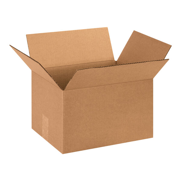 A brown Lavex cardboard shipping box with an open lid.