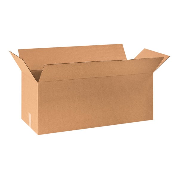 A brown cardboard box with an open lid.