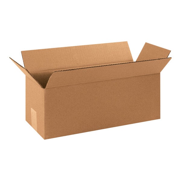 A brown cardboard box with an open lid.