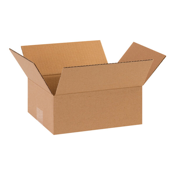 A brown cardboard Lavex shipping box with an open lid.