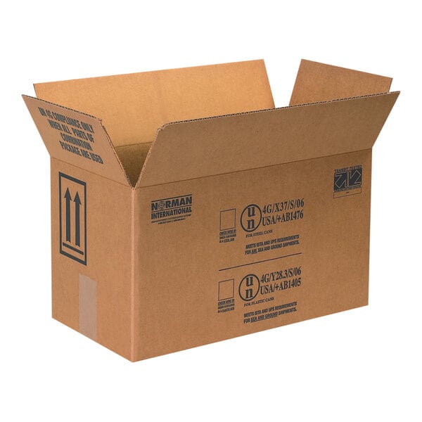 A brown Lavex cardboard shipping box with two handles and black text.