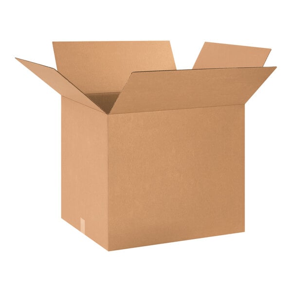 A Lavex cardboard shipping box with an open lid.