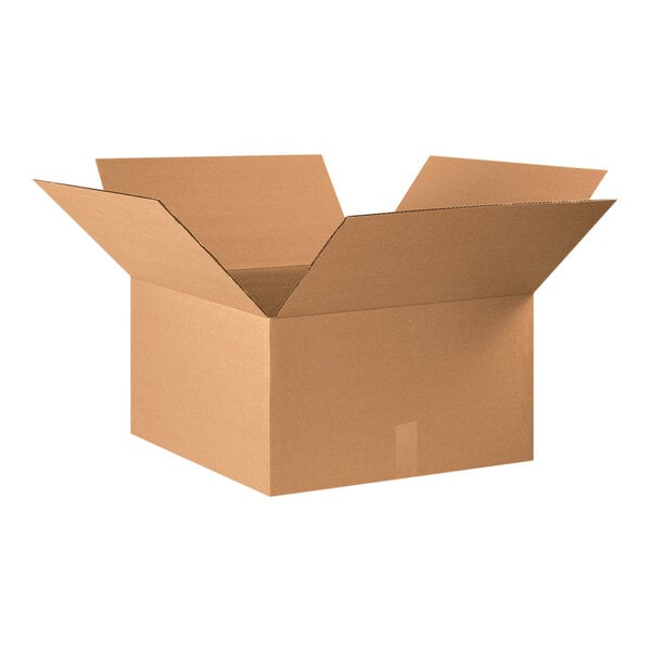 A Lavex cardboard shipping box with the top open.