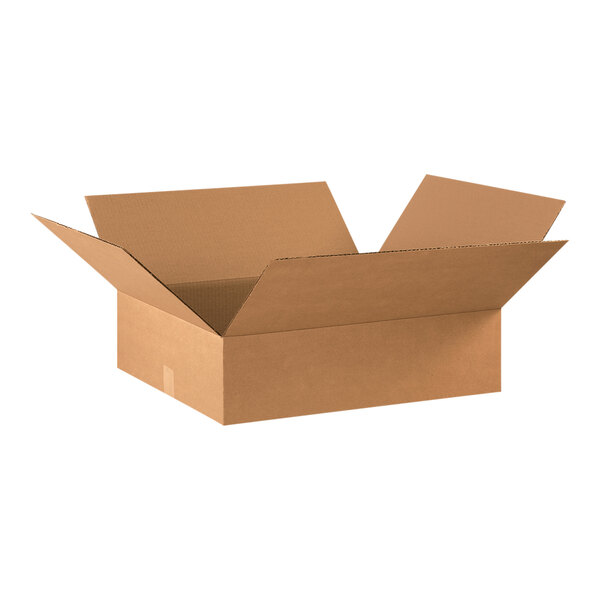A close-up of a Lavex cardboard shipping box with an open lid.