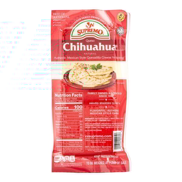 A red and white package of V&V Supremo Queso Chihuahua Quesadilla Cheese.