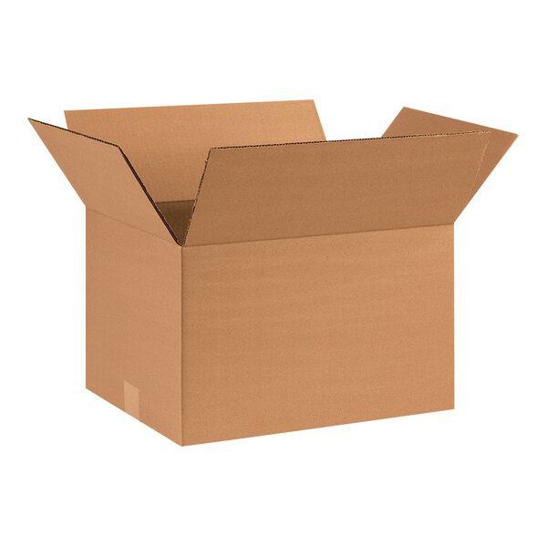 A brown cardboard box with an open lid.