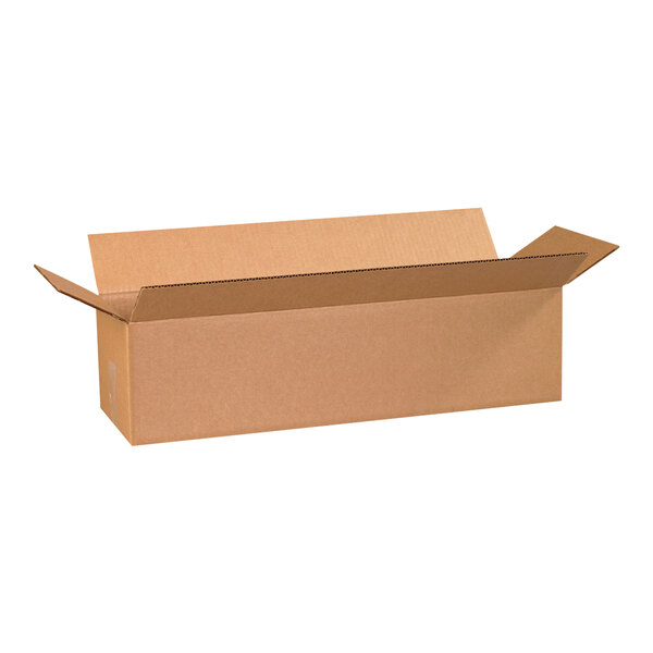 A brown Lavex cardboard box with a lid open.