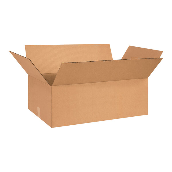 A brown cardboard box with an open lid.