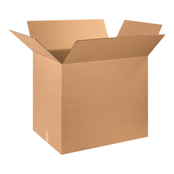 A Lavex cardboard shipping box with an open lid.