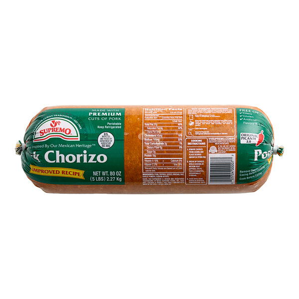 A V&V Supremo Pork Chorizo package on a white background.
