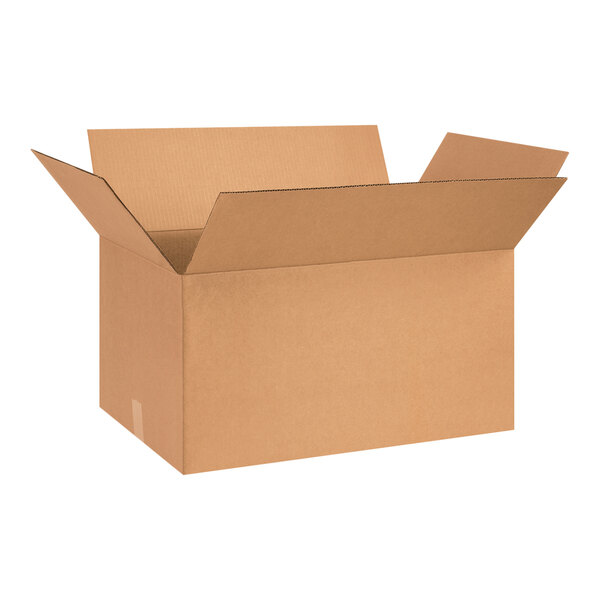 A brown cardboard box with an open lid.