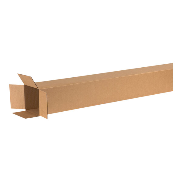 A brown rectangular cardboard box with the lid open.