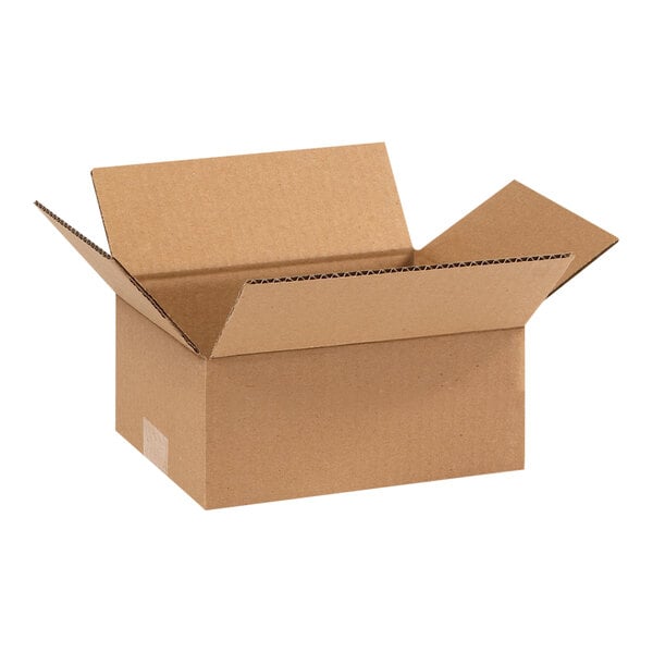 A brown cardboard Lavex shipping box with an open lid.