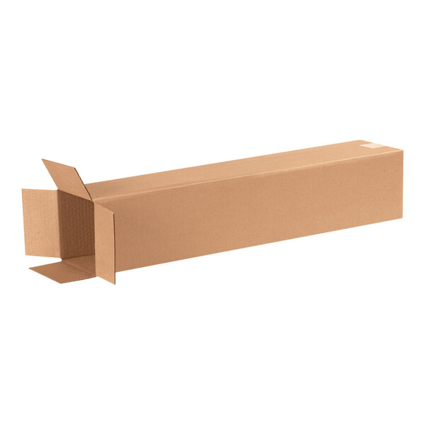 A brown rectangular Lavex cardboard box with a lid open.