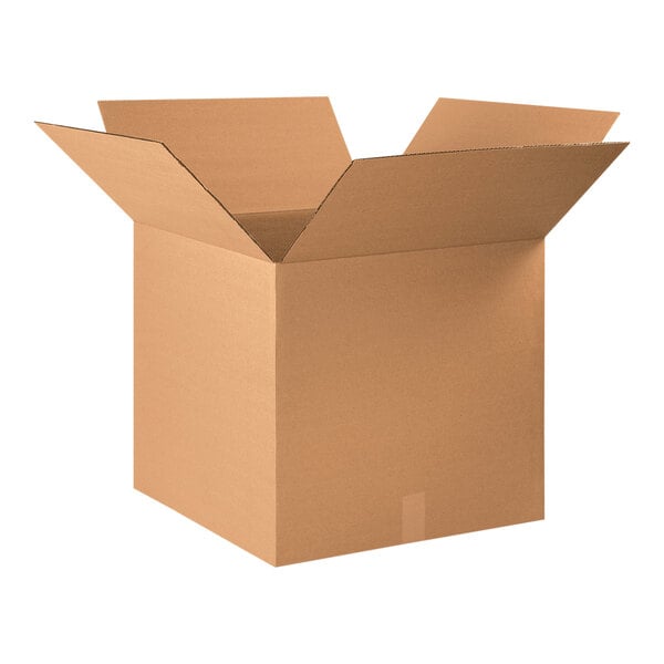 A Lavex cardboard shipping box with an open lid.