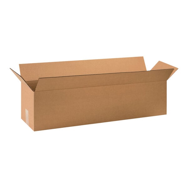 A Lavex Kraft cardboard shipping box with the lid open.