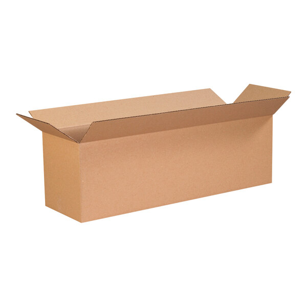 A brown cardboard box with a lid open.