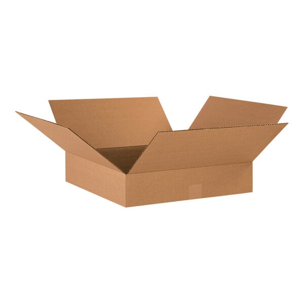 A Lavex cardboard shipping box with an open lid.