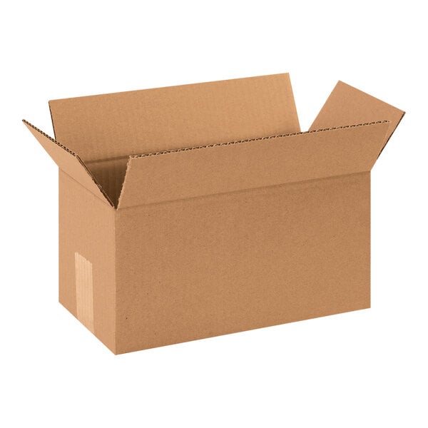 A brown Lavex cardboard shipping box with an open lid.