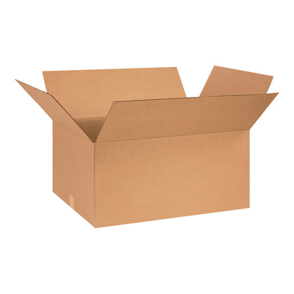 A Lavex kraft cardboard shipping box with an open lid.