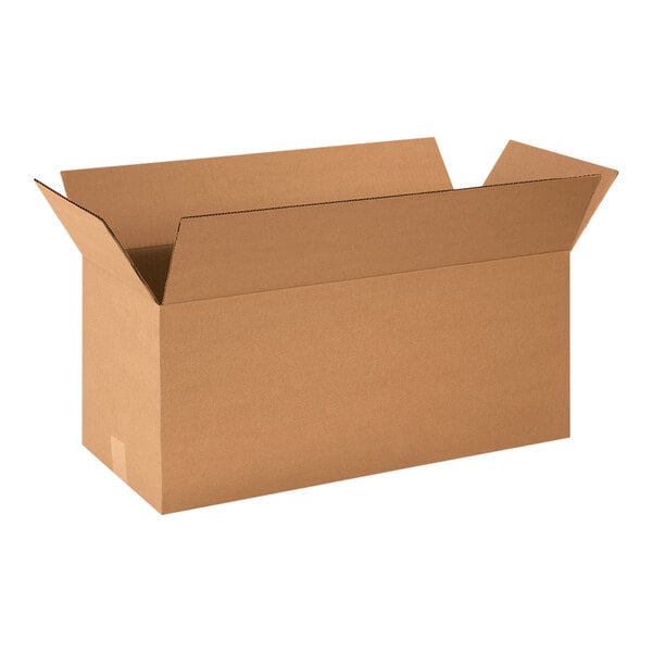 A brown Lavex corrugated cardboard box with an open lid.