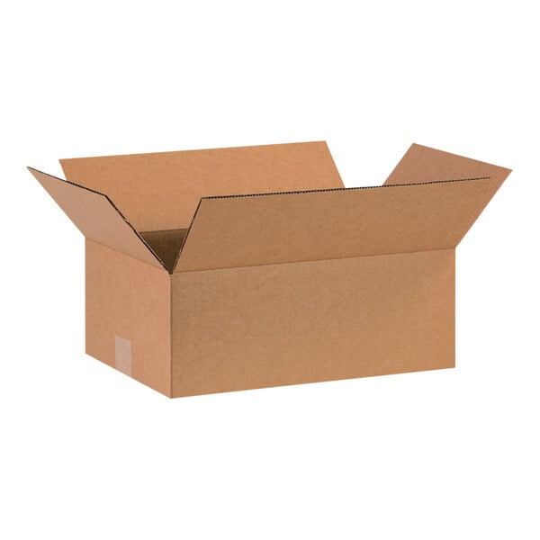 A brown cardboard box with an open lid.