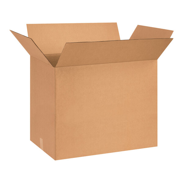 A Lavex cardboard shipping box with an open lid.