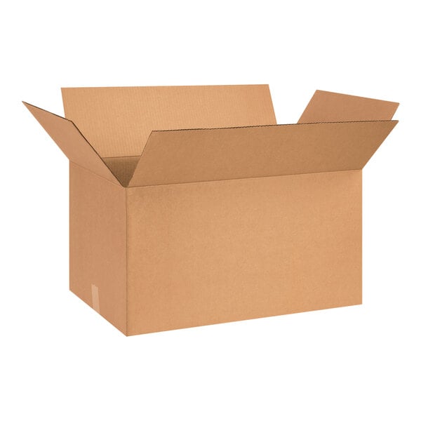 A Lavex kraft cardboard shipping box with an open lid.