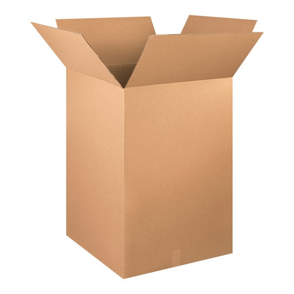 A Lavex cardboard shipping box with an open lid.