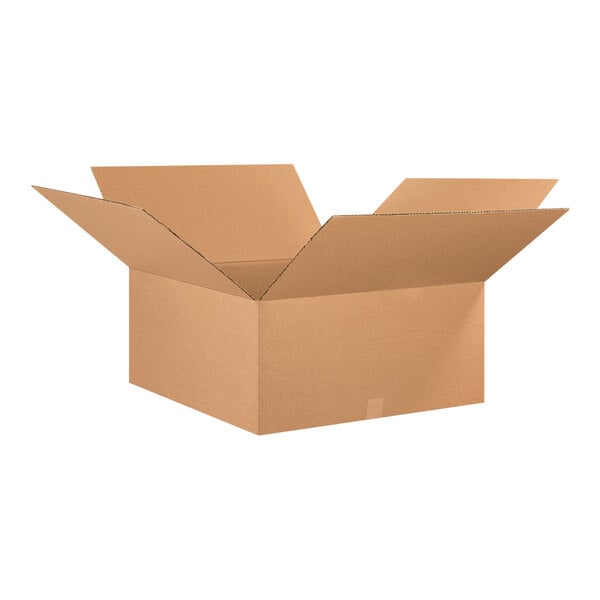 A Lavex cardboard shipping box with an open lid.