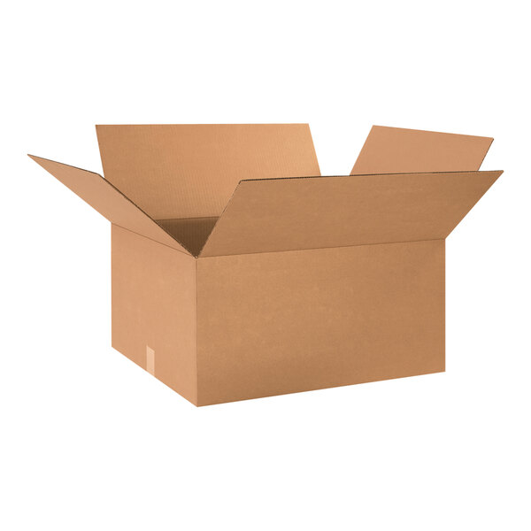 A Lavex cardboard shipping box with an open lid.