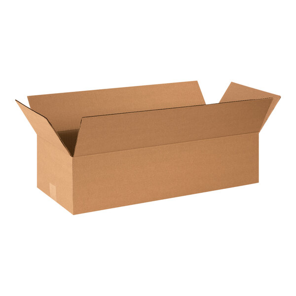 A brown cardboard box with an open lid on a white background.