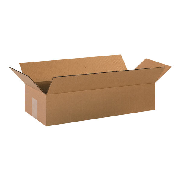 A brown cardboard box with a white label.